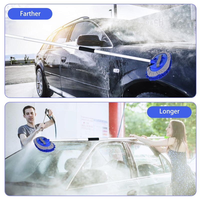 LUKCOZMO 62"" Car Wash Brush with Long Handle and Car Wash Brush Microfiber Car Cleaning Brush Kit for Car RV Truck Cleaning 1 Chenille Scratch-Free Replacement Head with Aluminum Alloy Pole (Blue) - Image 5